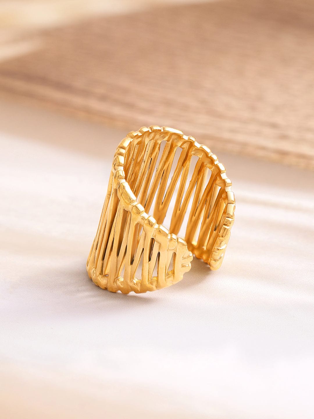 Rubans Voguish 18K Gold-Plated Stainless-Steel Tarnish-Free Cage Design Adjustable Ring Finger Ring