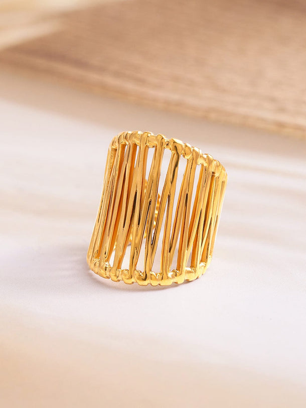 Rubans Voguish 18K Gold-Plated Stainless-Steel Tarnish-Free Cage Design Adjustable Ring Rings