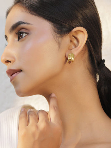 Rubans Voguish 18K Gold Plated Stainless Steel Tarnish-Free Demi-Fine Geometric Studs Hoop