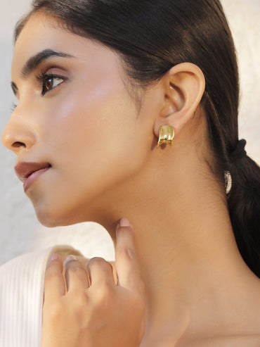 Rubans Voguish 18K Gold Plated Stainless Steel Tarnish-Free Demi-Fine Geometric Studs Hoop