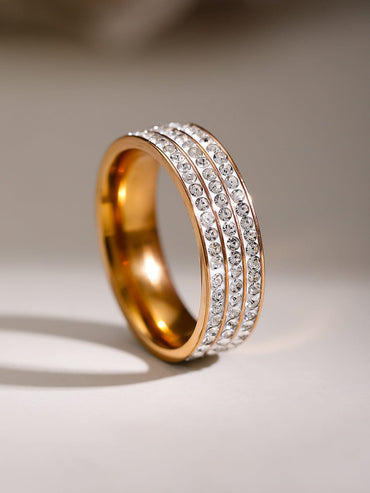 Rubans Voguish 18K Gold-Plated Stainless Steel Tarnish-Free Waterproo Zirconia Band Ring Rings