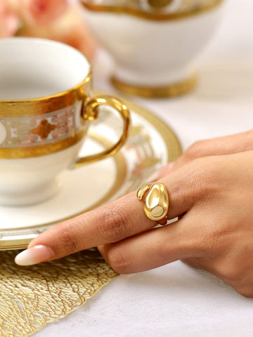 Rubans Voguish 18K Gold Plated Stainless Steel Tarnish-Free Waterproof Abstract Motif Ring Rings