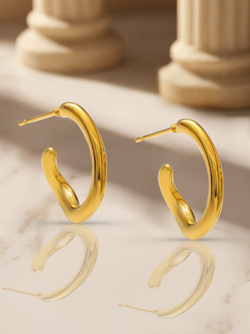 Rubans Voguish 18K Gold-Plated Stainless Steel Tarnish-Free Waterproof Abstract Open Hoop Earrings Earrings
