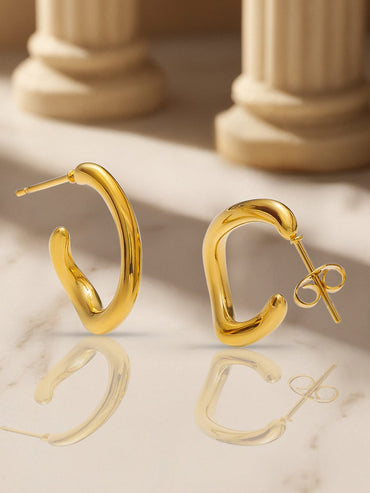 Rubans Voguish 18K Gold-Plated Stainless Steel Tarnish-Free Waterproof Abstract Open Hoop Earrings Earrings