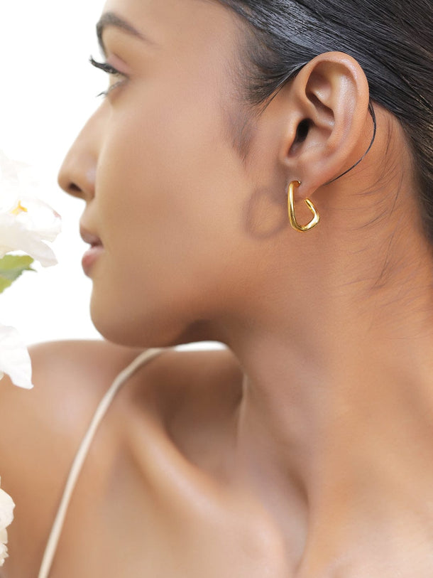 Rubans Voguish 18K Gold-Plated Stainless Steel Tarnish-Free Waterproof Abstract Open Hoop Earrings Earrings