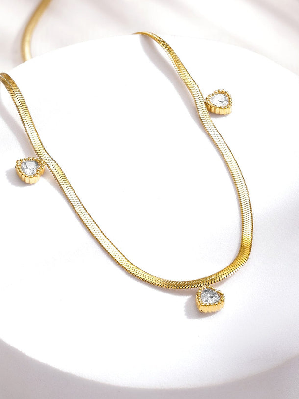 Rubans Voguish 18K Gold-Plated Stainless Steel Tarnish-Free Waterproof AD Studded Heart Charm Necklace Necklace & Chains