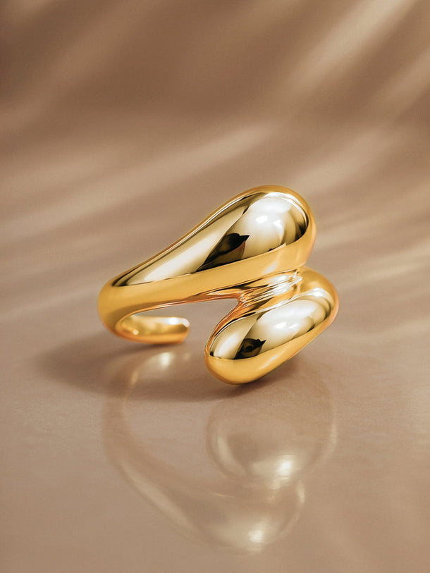 Rubans Voguish 18K Gold-Plated Stainless Steel Tarnish-Free Waterproof Adjustable Bold Statement Ring Rings