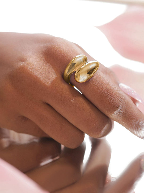 Rubans Voguish 18K Gold-Plated Stainless Steel Tarnish-Free Waterproof Adjustable Bold Statement Ring Rings