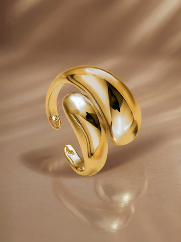 Rubans Voguish 18K Gold-Plated Stainless Steel Tarnish-Free Waterproof Adjustable Bold Statement Ring Rings