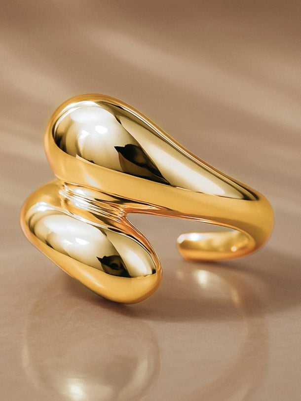 Rubans Voguish 18K Gold-Plated Stainless Steel Tarnish-Free Waterproof Adjustable Bold Statement Ring Rings