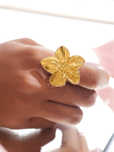 Rubans Voguish 18K Gold-Plated Stainless Steel Tarnish-Free Waterproof Adjustable Floral Statement Ring Finger Rings