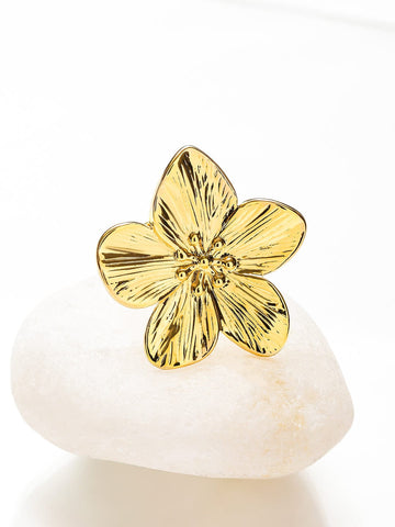 Rubans Voguish 18K Gold-Plated Stainless Steel Tarnish-Free Waterproof Adjustable Floral Statement Ring Rings