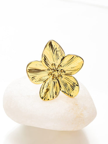 Rubans Voguish 18K Gold-Plated Stainless Steel Tarnish-Free Waterproof Adjustable Floral Statement Ring Rings