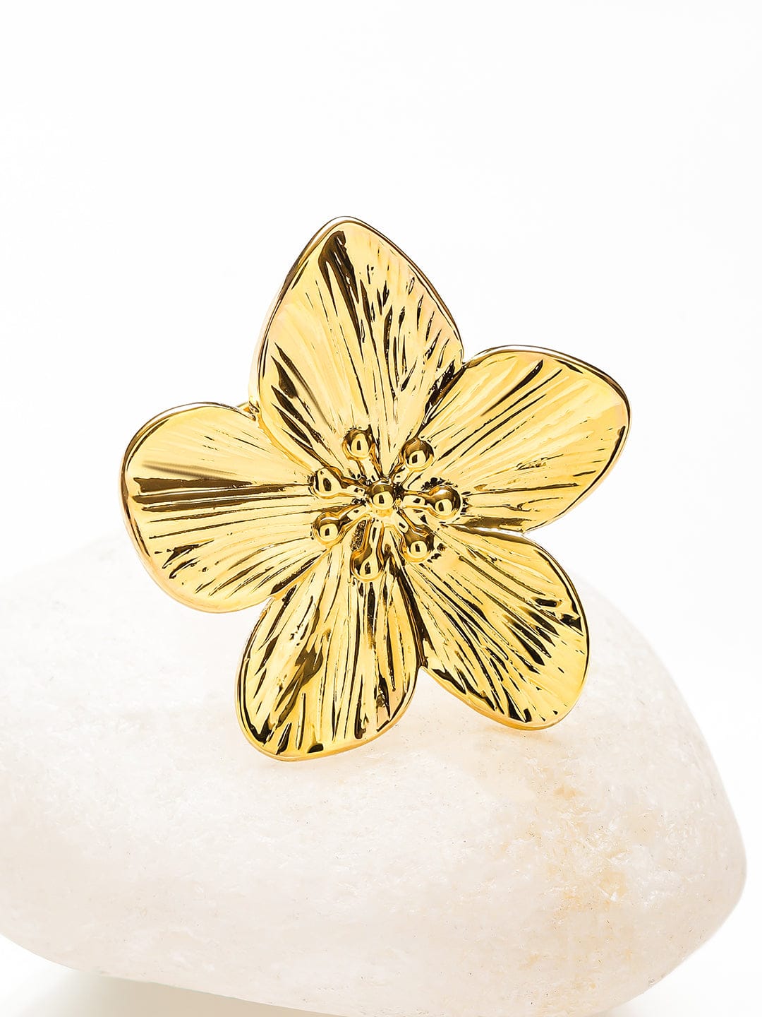 Rubans Voguish 18K Gold-Plated Stainless Steel Tarnish-Free Waterproof Adjustable Floral Statement Ring Rings