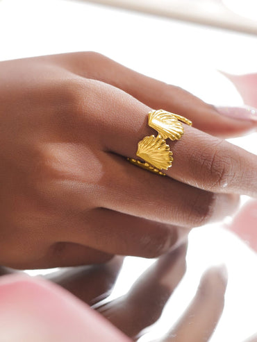 Rubans Voguish 18K Gold-Plated Stainless Steel Tarnish-Free Waterproof Adjustable Shell Motif Ring Rings