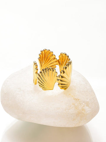 Rubans Voguish 18K Gold-Plated Stainless Steel Tarnish-Free Waterproof Adjustable Shell Motif Ring Rings