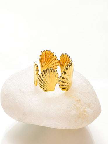 Rubans Voguish 18K Gold-Plated Stainless Steel Tarnish-Free Waterproof Adjustable Shell Motif Ring Rings