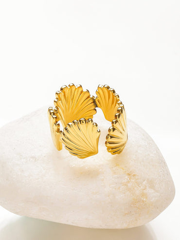 Rubans Voguish 18K Gold-Plated Stainless Steel Tarnish-Free Waterproof Adjustable Shell Motif Ring Rings