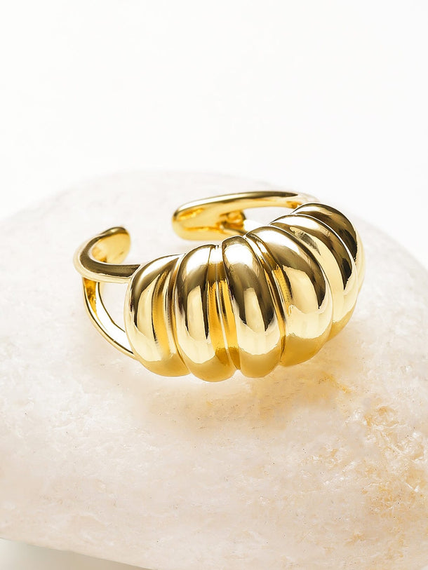 Rubans Voguish 18K Gold-Plated Stainless Steel Tarnish-Free Waterproof Bold Dome Textured Adjustable Statement Ring Rings