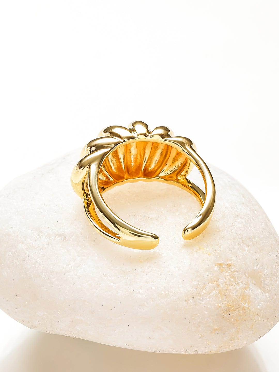 Rubans Voguish 18K Gold-Plated Stainless Steel Tarnish-Free Waterproof Bold Dome Textured Adjustable Statement Ring Rings