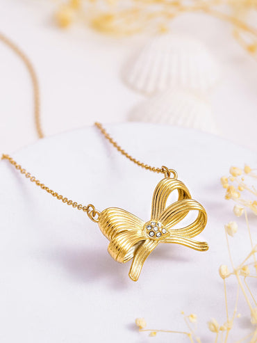 Rubans Voguish 18K Gold Plated Stainless Steel Tarnish-Free Waterproof Bow Pendant Necklace Necklace & Chains
