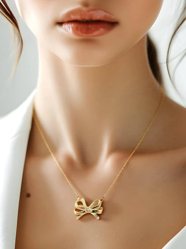 Rubans Voguish 18K Gold Plated Stainless Steel Tarnish-Free Waterproof Bow Pendant Necklace Necklaces, Chains & necklace