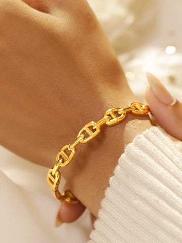 Rubans Voguish 18K Gold-Plated Stainless Steel Tarnish Free Waterproof Chain Link Design Bracelet Wristwear