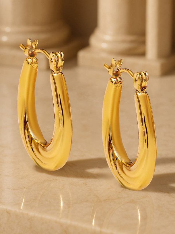 Rubans Voguish 18K Gold-Plated Stainless Steel Tarnish-Free Waterproof Chunky Hoop Earrings Earrings