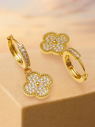 Rubans Voguish 18K Gold-Plated Stainless Steel Tarnish-Free Waterproof Clover Drop Earrings with Cubic Zirconia Earrings