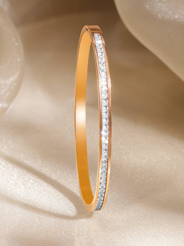 Rubans Voguish 18K Gold-Plated Stainless Steel Tarnish Free Waterproof Cubic Zirconia Bracelet Wristwear