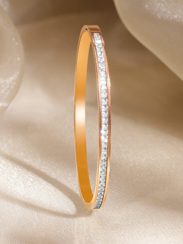 Rubans Voguish 18K Gold-Plated Stainless Steel Tarnish Free Waterproof Cubic Zirconia Bracelet Wristwear