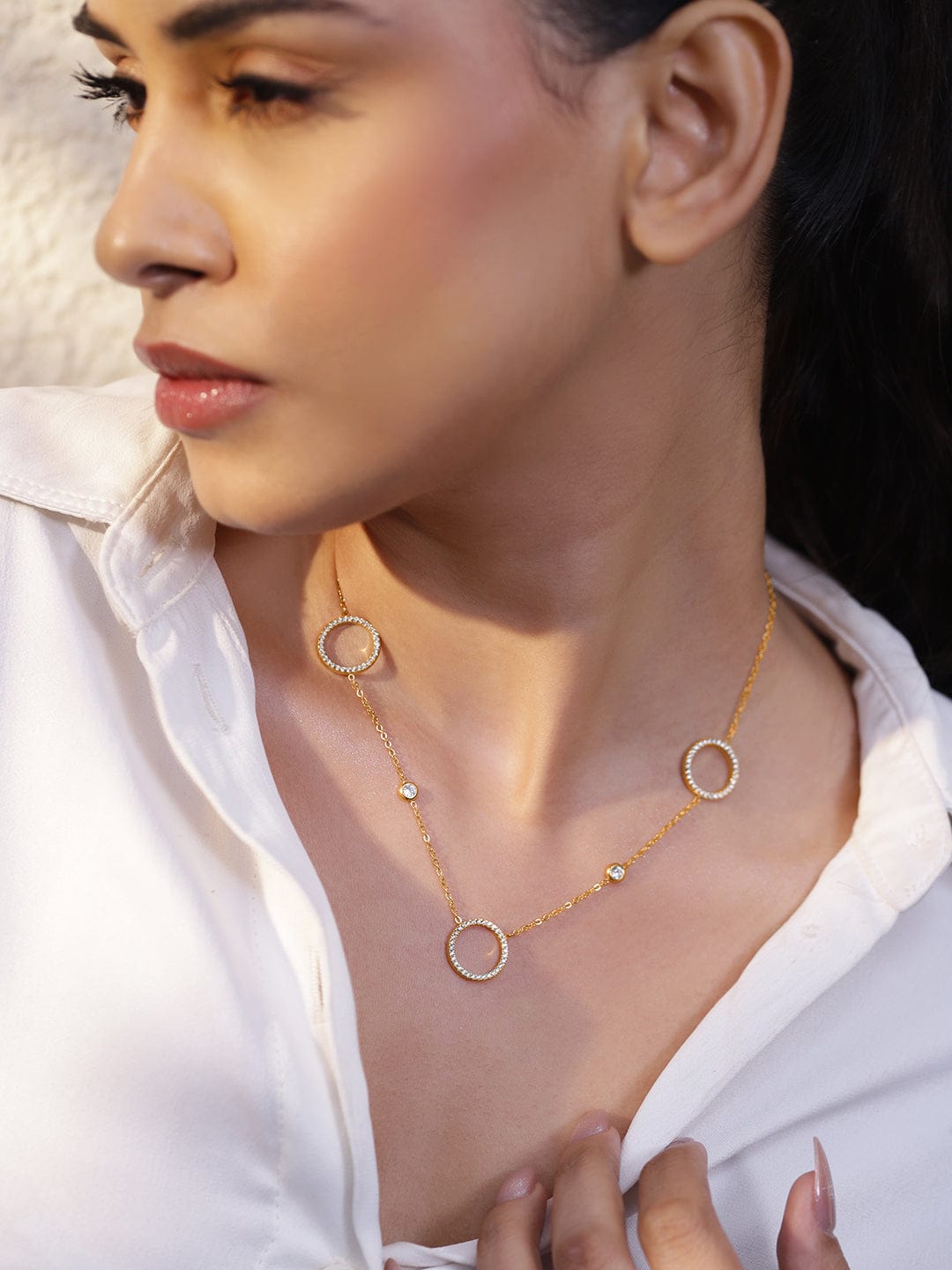 Rubans Voguish 18K Gold-Plated Stainless Steel Tarnish-Free Waterproof Cubic Zirconia Circle Necklace Necklace & Chains