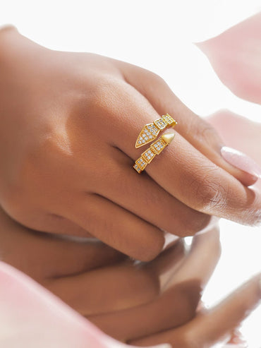 Rubans Voguish 18K Gold-Plated Stainless Steel Tarnish-Free Waterproof Cubic Zirconia Serpent Wrap Adjustable Ring Finger Rings