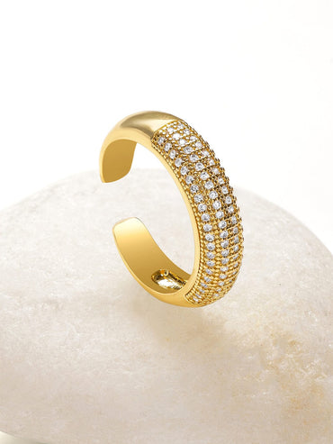 Rubans Voguish 18K Gold-Plated Stainless Steel Tarnish-Free Waterproof Cubic Zirconia Studded Open Adjustable Statement Ring Finger Rings