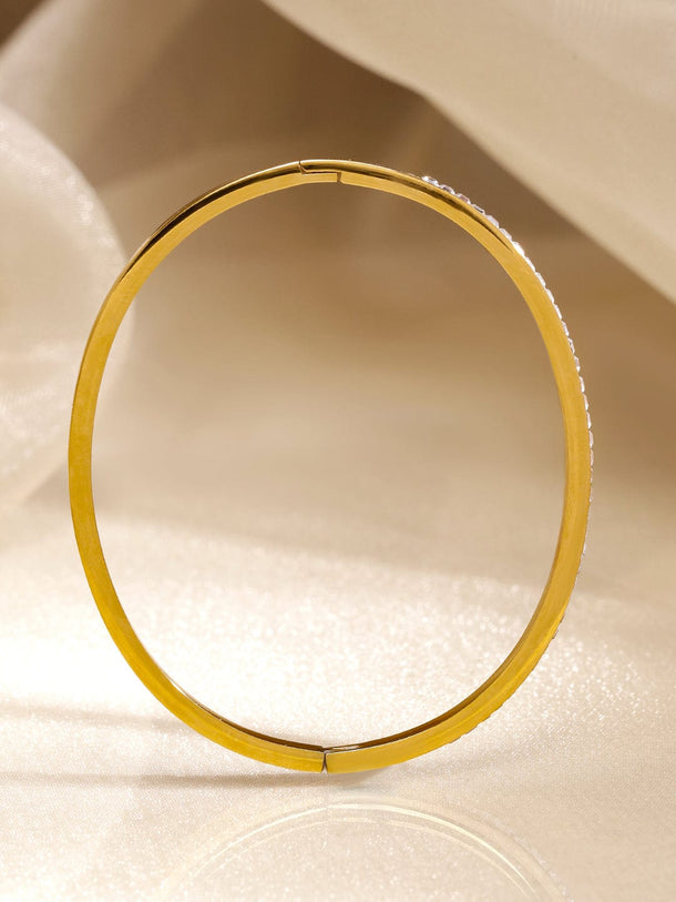 Rubans Voguish 18K Gold Plated Stainless Steel Tarnish Free Waterproof CZ-Studded Sleek Bracelet Wristwear