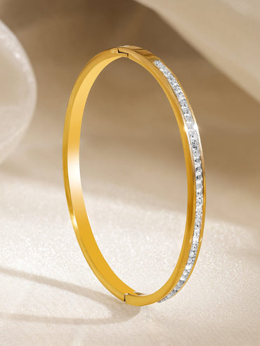 Rubans Voguish 18K Gold Plated Stainless Steel Tarnish Free Waterproof CZ-Studded Sleek Bracelet Wristwear