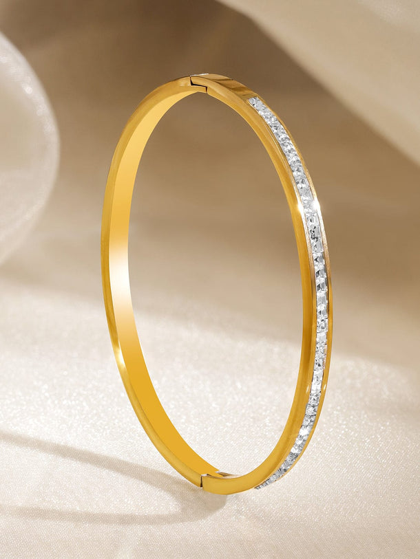 Rubans Voguish 18K Gold Plated Stainless Steel Tarnish Free Waterproof CZ-Studded Sleek Bracelet Wristwear