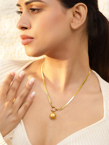 Rubans Voguish 18K Gold Plated Stainless Steel Tarnish-Free Waterproof Demi-Fine Ball Pendant Necklace Necklaces, Chains & necklace