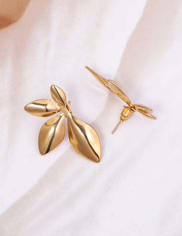 Rubans Voguish 18K Gold Plated Stainless Steel Tarnish Free Waterproof Demi-Fine Leaf Shape Stud Earrings Studs