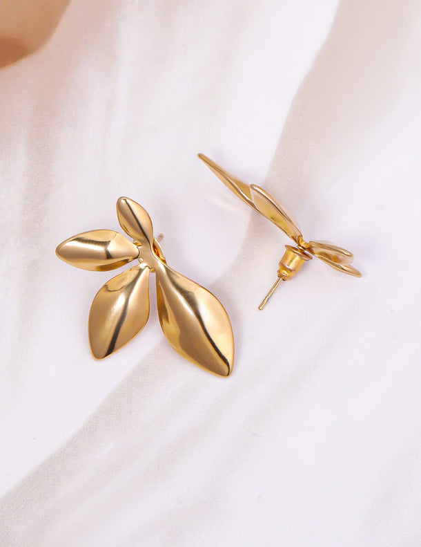Rubans Voguish 18K Gold Plated Stainless Steel Tarnish Free Waterproof Demi-Fine Leaf Shape Stud Earrings Studs