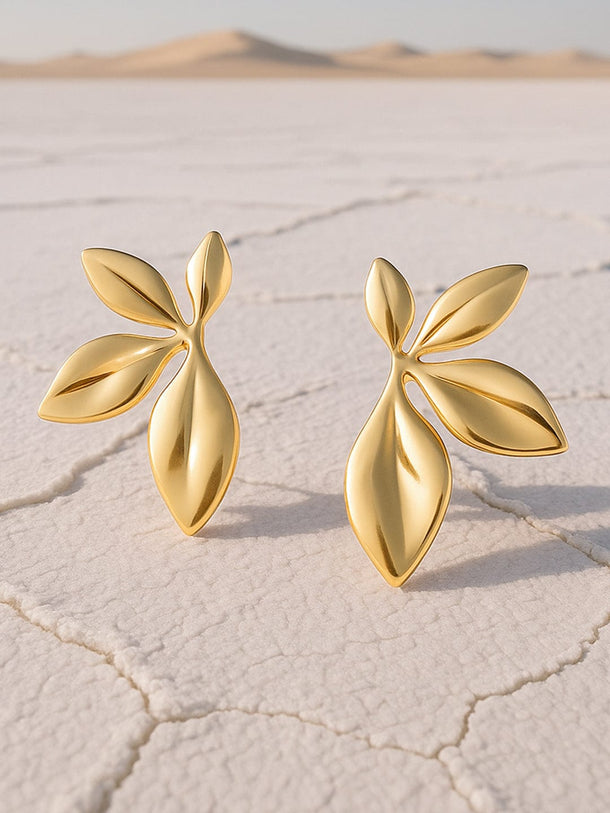 Rubans Voguish 18K Gold Plated Stainless Steel Tarnish Free Waterproof Demi-Fine Leaf Shape Stud Earrings Studs