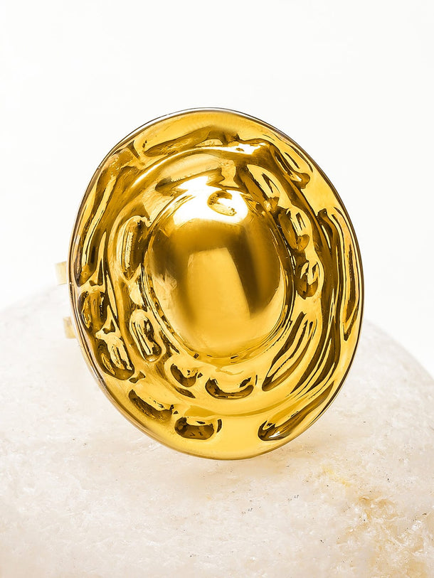 Rubans Voguish 18K Gold-Plated Stainless Steel Tarnish-Free Waterproof Dome Textured Adjustable Statement Ring Rings