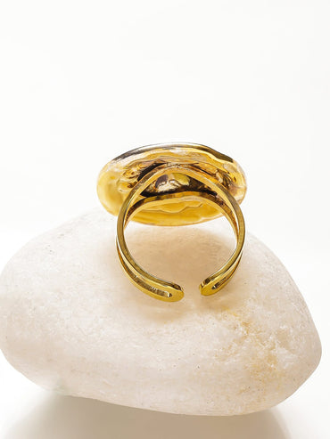 Rubans Voguish 18K Gold-Plated Stainless Steel Tarnish-Free Waterproof Dome Textured Adjustable Statement Ring Rings