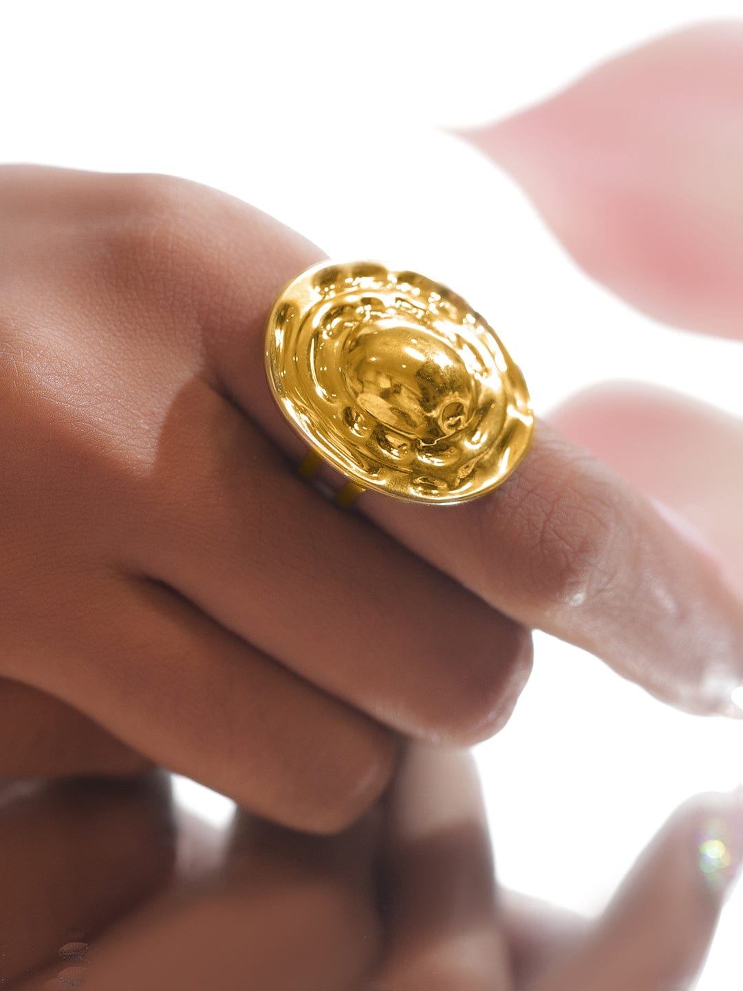 Rubans Voguish 18K Gold-Plated Stainless Steel Tarnish-Free Waterproof Dome Textured Adjustable Statement Ring Rings