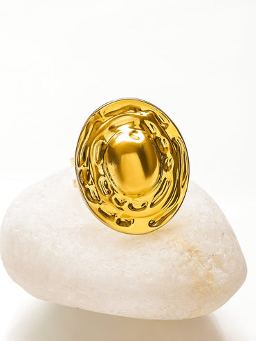 Rubans Voguish 18K Gold-Plated Stainless Steel Tarnish-Free Waterproof Dome Textured Adjustable Statement Ring Rings