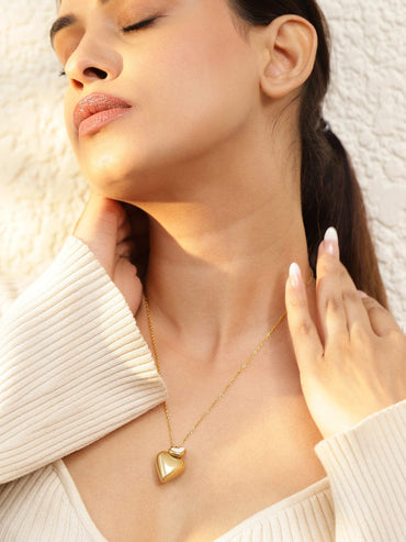 Rubans Voguish 18K Gold Plated Stainless Steel Tarnish-Free Waterproof Double Heart Pendant Necklace Necklaces, Chains & necklace