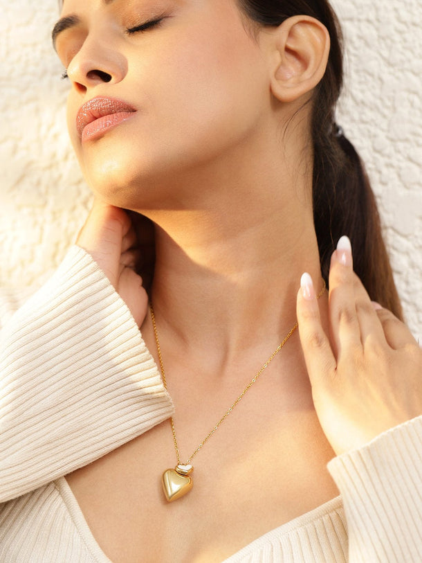 Rubans Voguish 18K Gold Plated Stainless Steel Tarnish-Free Waterproof Double Heart Pendant Necklace Necklaces, Chains & necklace