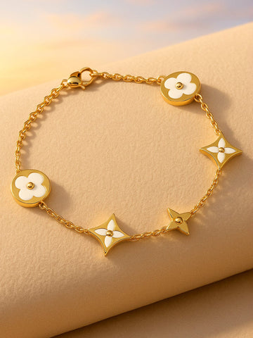 Rubans Voguish 18K Gold-Plated Stainless Steel Tarnish-Free Waterproof Floral Charm Bracelet Bracelet