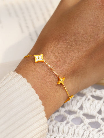 Rubans Voguish 18K Gold-Plated Stainless Steel Tarnish-Free Waterproof Floral Charm Bracelet Wristwear