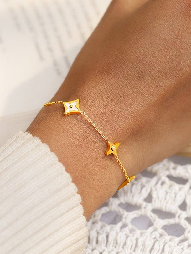 Rubans Voguish 18K Gold-Plated Stainless Steel Tarnish-Free Waterproof Floral Charm Bracelet Wristwear
